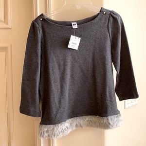 Janie and Jack girls grey top with faux fur trim